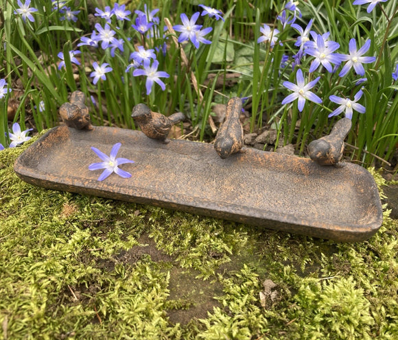 SMALL METAL CAST IRON BIRD TRAY FEEDER GARDEN ORNAMENT DISH