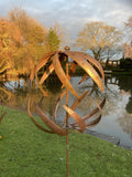 TALL METAL GARDEN RUSTY KINETIC WIND SCULPTURE SPINNER STAKE ORNAMENT