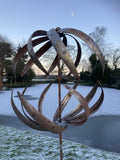 TALL METAL GARDEN RUSTY KINETIC WIND SCULPTURE SPINNER STAKE ORNAMENT