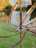 TALL METAL GARDEN RUSTY KINETIC WIND SCULPTURE SPINNER STAKE ORNAMENT