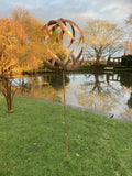TALL METAL GARDEN RUSTY KINETIC WIND SCULPTURE SPINNER STAKE ORNAMENT
