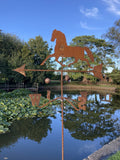 METAL GARDEN RUSTY HORSE WEATHERVANE WIND SPINNER STAKE ORNAMENT