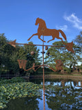 METAL GARDEN RUSTY HORSE WEATHERVANE WIND SPINNER STAKE ORNAMENT