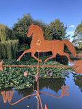 METAL GARDEN RUSTY HORSE WEATHERVANE WIND SPINNER STAKE ORNAMENT