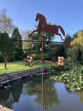 METAL GARDEN RUSTY HORSE WEATHERVANE WIND SPINNER STAKE ORNAMENT