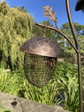 METAL ACORNS BIRD PEANUT / FAT SUET BALL FEEDER LEAF STAKE GARDEN ORNAMENT