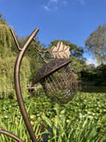 METAL ACORNS BIRD PEANUT / FAT SUET BALL FEEDER LEAF STAKE GARDEN ORNAMENT
