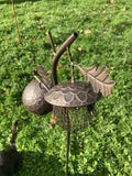 METAL ACORNS BIRD PEANUT / FAT SUET BALL FEEDER LEAF STAKE GARDEN ORNAMENT