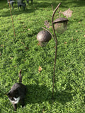 METAL ACORNS BIRD PEANUT / FAT SUET BALL FEEDER LEAF STAKE GARDEN ORNAMENT