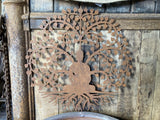 RUSTY METAL MEDITATING BUDDHA BODHI WALL PLAQUE HANGING RUSTIC GARDEN ORNAMENT