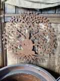 RUSTY METAL MEDITATING BUDDHA BODHI WALL PLAQUE HANGING RUSTIC GARDEN ORNAMENT