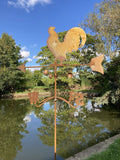 METAL GARDEN RUSTY COCKEREL WEATHERVANE WIND SPINNER STAKE ORNAMENT SUPPORT