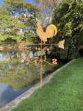 METAL GARDEN RUSTY COCKEREL WEATHERVANE WIND SPINNER STAKE ORNAMENT SUPPORT