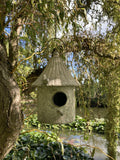 RUSTIC GREY METAL HANGING MINI BIRD HOUSE STYLE LANTERN GARDEN ORNAMENT