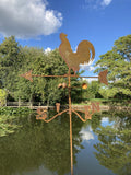METAL GARDEN RUSTY COCKEREL WEATHERVANE WIND SPINNER STAKE ORNAMENT SUPPORT