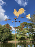 METAL GARDEN RUSTY COCKEREL WEATHERVANE WIND SPINNER STAKE ORNAMENT SUPPORT