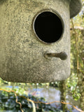 RUSTIC GREY METAL HANGING MINI BIRD HOUSE STYLE LANTERN GARDEN ORNAMENT