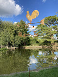 METAL GARDEN RUSTY COCKEREL WEATHERVANE WIND SPINNER STAKE ORNAMENT SUPPORT