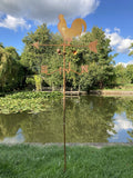 METAL GARDEN RUSTY COCKEREL WEATHERVANE WIND SPINNER STAKE ORNAMENT SUPPORT