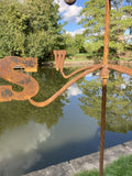 METAL GARDEN RUSTY COCKEREL WEATHERVANE WIND SPINNER STAKE ORNAMENT SUPPORT