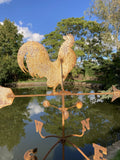 METAL GARDEN RUSTY COCKEREL WEATHERVANE WIND SPINNER STAKE ORNAMENT SUPPORT