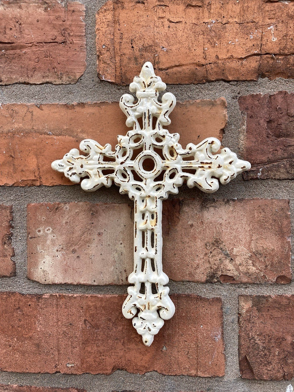 CAST IRON METAL CROSS WALL PLAQUE HANGING RUSTIC GARDEN ORNAMENT.