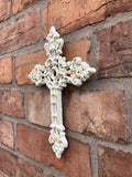 SMALL CAST IRON METAL CROSS WALL PLAQUE RUSTIC GARDEN ORNAMENT