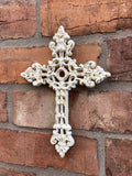 SMALL CAST IRON METAL CROSS WALL PLAQUE RUSTIC GARDEN ORNAMENT