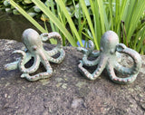PAIR OF METAL CAST IRON OCTOPUS POND STATUE GARDEN ORNAMENTS.