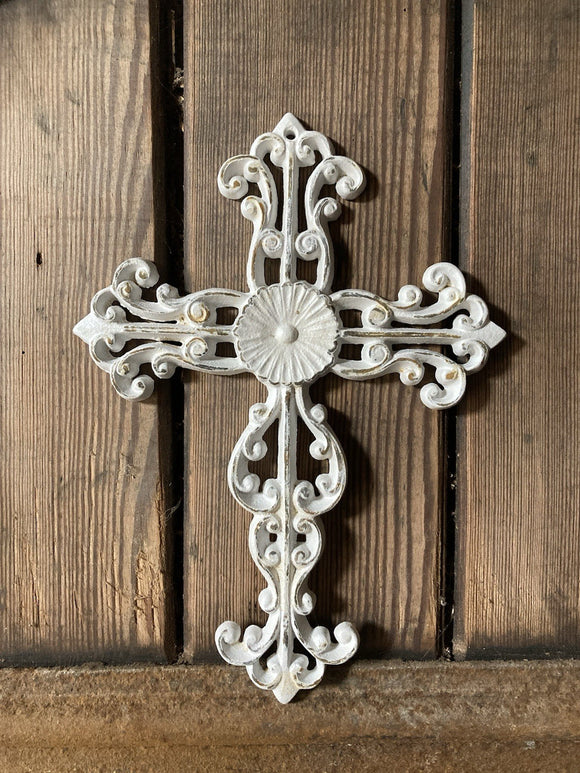 CAST IRON METAL CROSS WALL PLAQUE HANGING RUSTIC GARDEN ORNAMENT.