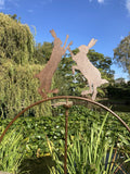 METAL BALANCING BOXING HARES STAKE GARDEN HARE ORNAMENT / DECORATION