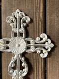 CAST IRON METAL CROSS WALL PLAQUE HANGING RUSTIC GARDEN ORNAMENT.