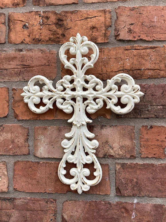 CAST IRON METAL CROSS WALL PLAQUE HANGING RUSTIC GARDEN ORNAMENT.