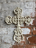 CAST IRON METAL CROSS WALL PLAQUE HANGING RUSTIC GARDEN ORNAMENT.