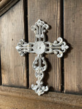 CAST IRON METAL CROSS WALL PLAQUE HANGING RUSTIC GARDEN ORNAMENT.