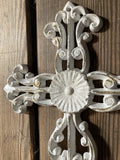 CAST IRON METAL CROSS WALL PLAQUE HANGING RUSTIC GARDEN ORNAMENT.
