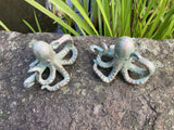 PAIR OF METAL CAST IRON OCTOPUS POND STATUE GARDEN ORNAMENTS.