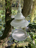 RUSTY METAL HANGING WHITE BIRD FEEDER GARDEN ORNAMENT