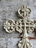 CAST IRON METAL CROSS WALL PLAQUE HANGING RUSTIC GARDEN ORNAMENT.