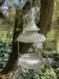 RUSTY METAL HANGING WHITE BIRD FEEDER GARDEN ORNAMENT
