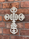 CAST IRON METAL CROSS WALL PLAQUE HANGING RUSTIC GARDEN ORNAMENT.