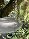 RUSTY METAL HANGING WHITE BIRD FEEDER GARDEN ORNAMENT