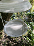 RUSTY METAL HANGING WHITE BIRD FEEDER GARDEN ORNAMENT