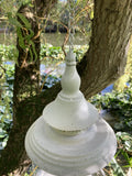 RUSTY METAL HANGING WHITE BIRD FEEDER GARDEN ORNAMENT