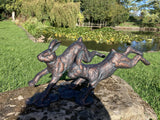 METAL CAST ALUMINIUM RUNNING RABBITS / HARES STATUE GARDEN ORNAMENT