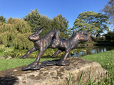 METAL CAST ALUMINIUM RUNNING RABBITS / HARES STATUE GARDEN ORNAMENT