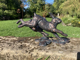 METAL CAST ALUMINIUM RUNNING RABBITS / HARES STATUE GARDEN ORNAMENT