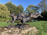 METAL CAST ALUMINIUM RUNNING RABBITS / HARES STATUE GARDEN ORNAMENT