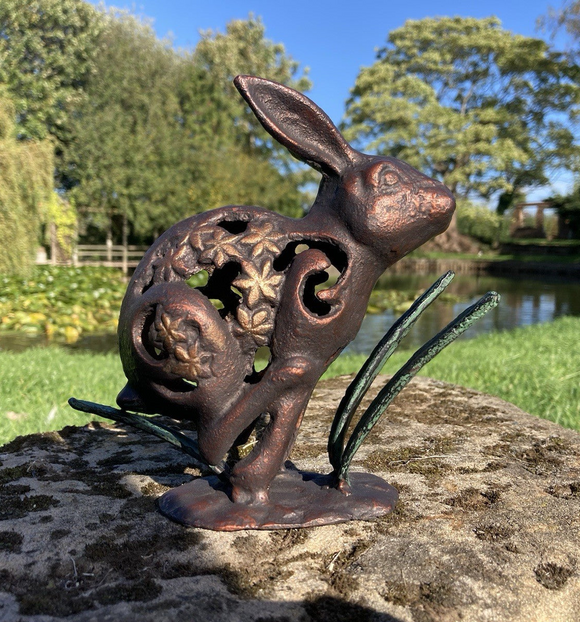 METAL CAST ALUMINIUM RUNNING RABBIT / HARE STATUE GARDEN ORNAMENT