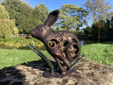 METAL CAST ALUMINIUM RUNNING RABBIT / HARE STATUE GARDEN ORNAMENT